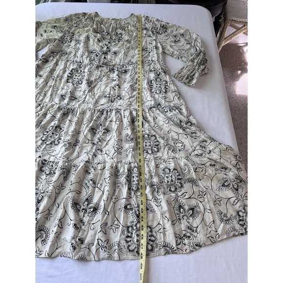 M&S Per Una MIDI Dress Beige Black Tiered Long Sleeve Prairie Cottage US 14 - Picture 10 of 15